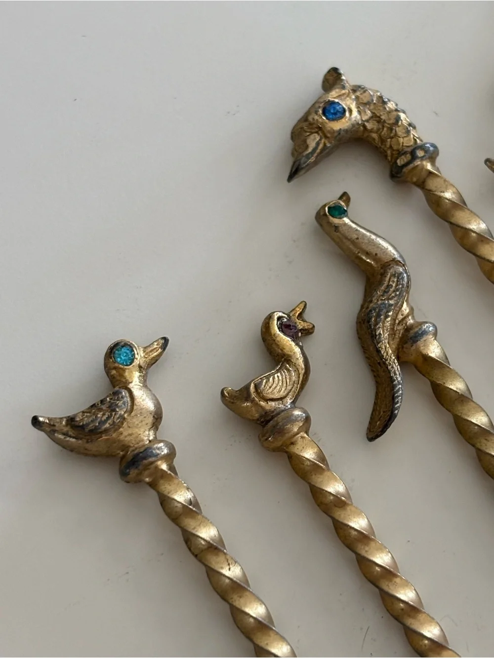 Vintage Mid-century Modern Gold Tone Metal Bird Cocktail Picks Set of 6